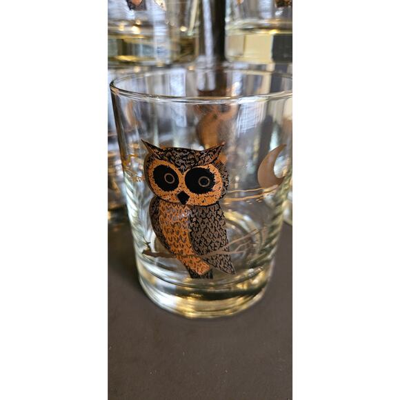 Couroc Owl Gold 8 Pc Tray 6 glasses and ice bucket -22K Gold - Picture 5 of 11